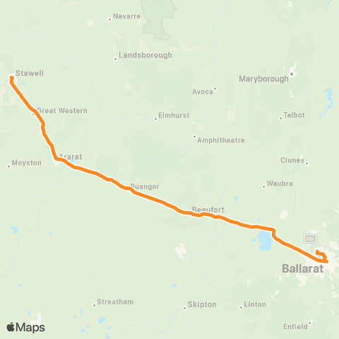 Victoria Regional Buses Stawell - Ballarat via Beaufort, Ararat map