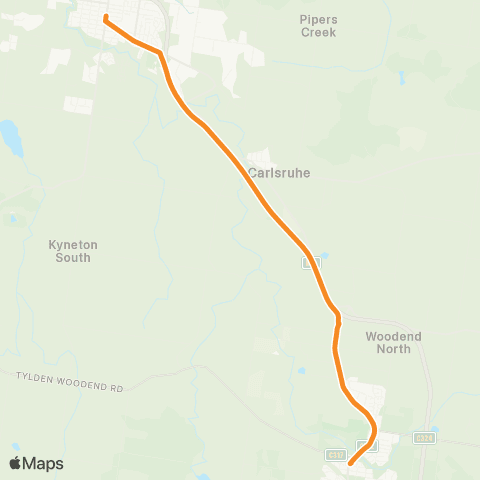 Victoria Regional Buses Woodend - Kyneton via Woodend map