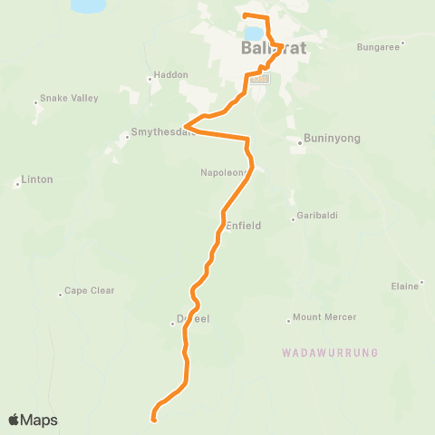 Victoria Regional Buses Rokewood - Ballarat via Napoleons, Enfield, Dereel map