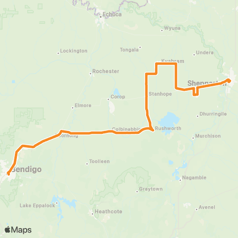 Victoria Regional Buses Shepparton Sta - Bendigo Sta via Shepparton Sta map