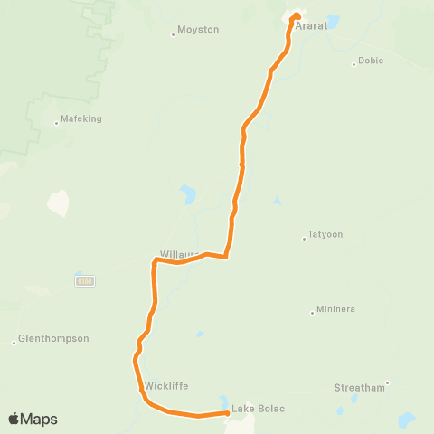 Victoria Regional Buses Lake Bolac - Ararat via Willaura map