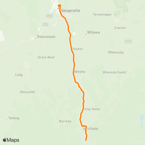 Victoria Regional Buses King Val - Wangaratta via Wangaratta - Whitfield Rd map