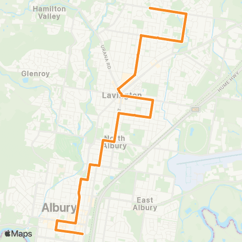 Victoria Regional Buses Albury - Lavington via N Albury, Springdale Hts map