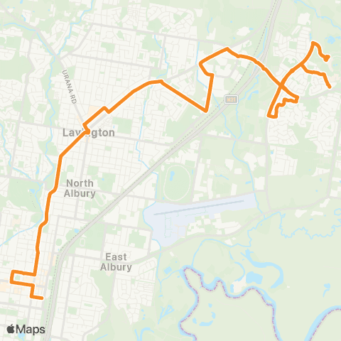 Victoria Regional Buses Albury - Thurgoona via N Albury, Lavington, Univ map