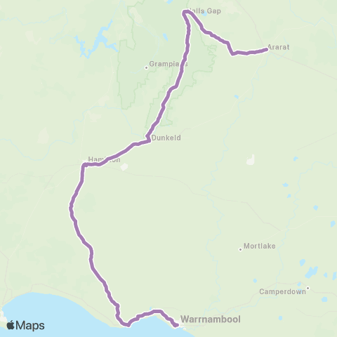 PTV - Public Transport Victoria Warrnambool - Melbourne via Ararat & Hamilton map