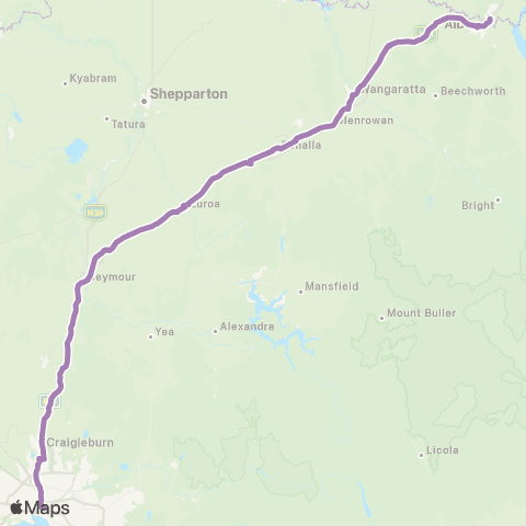 PTV - Public Transport Victoria Albury - Melbourne via Seymour map