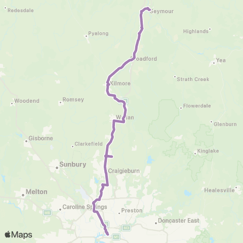 PTV - Public Transport Victoria Seymour - Melbourne via Broadmeadows map