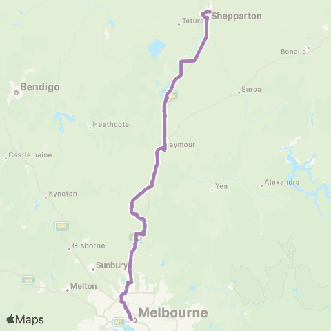 PTV - Public Transport Victoria Shepparton via Seymour map