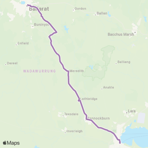 PTV - Public Transport Victoria Adelaide - Melbourne via Geelong, Ballarat, Horsham map