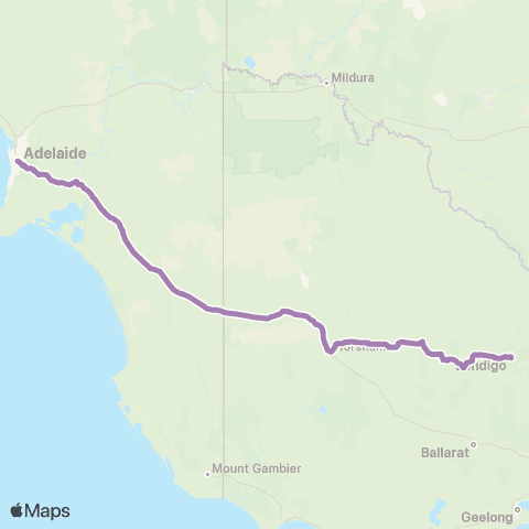 PTV - Public Transport Victoria Adelaide - Melbourne via Bendigo & Nhill map