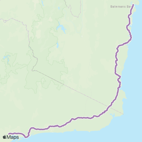 PTV - Public Transport Victoria Batemans Bay - Melbourne via Bairnsdale map