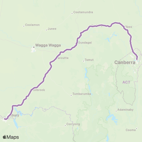 PTV - Public Transport Victoria Canberra - Melbourne via Albury map