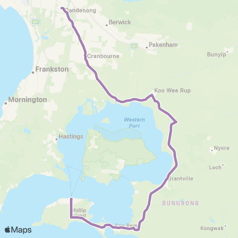 PTV - Public Transport Victoria Cowes Or Inverloch - Melbourne via Dandenong & Koo Wee Rup map