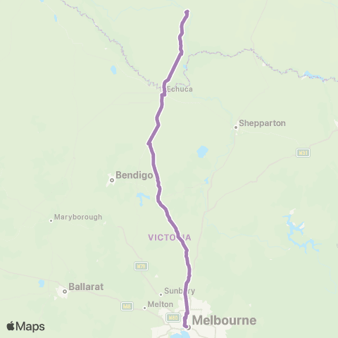 PTV - Public Transport Victoria Deniliquin - Melbourne via Heathcote & Echuca map