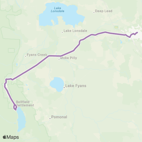 PTV - Public Transport Victoria Halls Gap - Melbourne via Ballarat & Stawell map