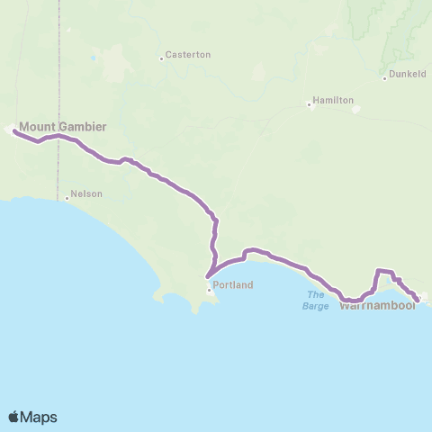 PTV - Public Transport Victoria Mt Gambier - Melbourne via Geelong & Warrnambool map