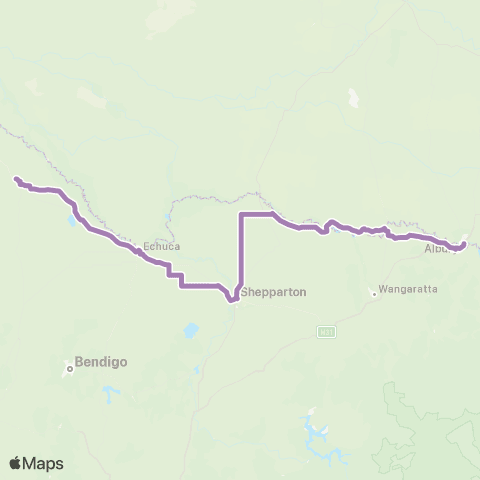 PTV - Public Transport Victoria Mildura - Albury via Shepparton & Kerang map
