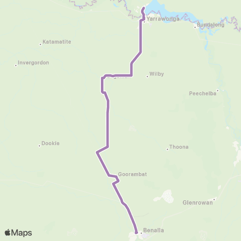 PTV - Public Transport Victoria Mulwala - Melbourne via Seymour & Benalla map