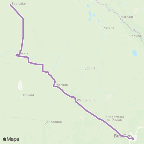 PTV - Public Transport Victoria Sea Lk - Melbourne via Bendigo & Charlton map