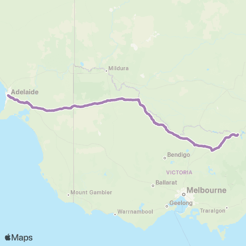 PTV - Public Transport Victoria Sydney - Adelaide via Albury map
