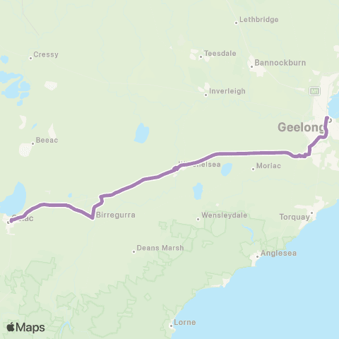 PTV - Public Transport Victoria Warrnambool - Melbourne via Geelong & Colac map