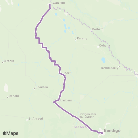 PTV - Public Transport Victoria Melbourne via Bendigo map