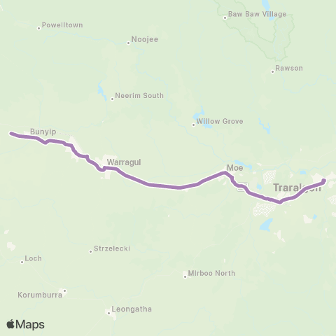 PTV - Public Transport Victoria Traralgon via Pakenham, Moe & Morwell map