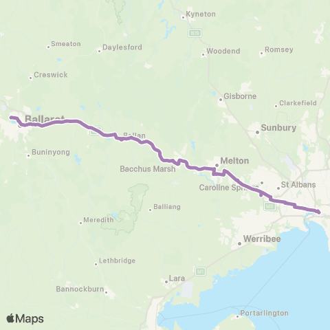PTV - Public Transport Victoria Ballarat / Wendouree - Melbourne via Melton map