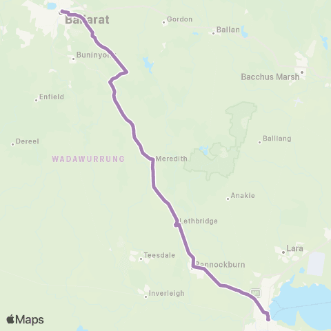 PTV - Public Transport Victoria Adelaide - Melbourne via Horsham, Ballarat & Geelong map
