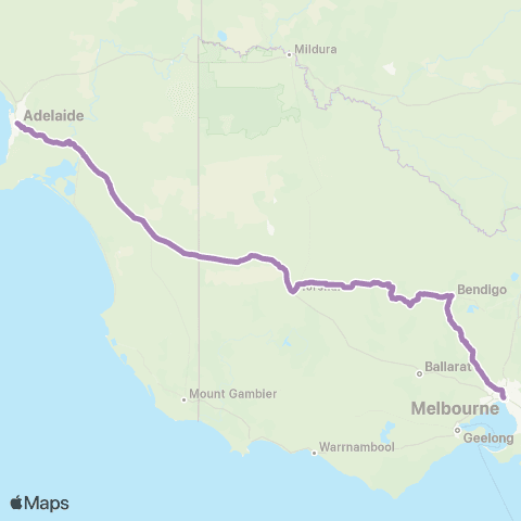 PTV - Public Transport Victoria Adelaide - Melbourne via Nhill & Bendigo map