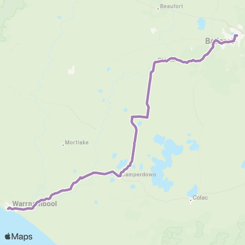 PTV - Public Transport Victoria Ballarat - Warrnambool via Skipton map