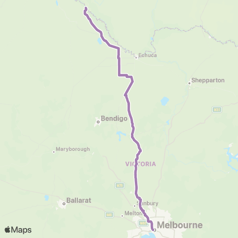 PTV - Public Transport Victoria Barham - Melbourne via Bendigo map