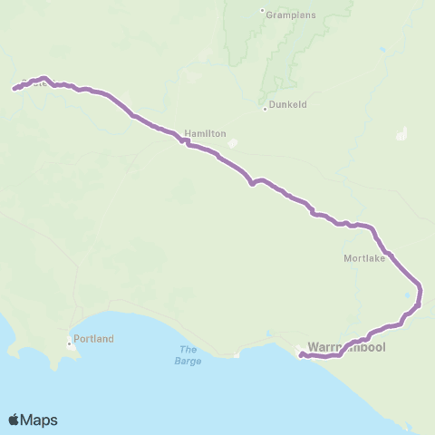 PTV - Public Transport Victoria Portland - Casterton - Hamilton - Warrnambool - Melbourne map