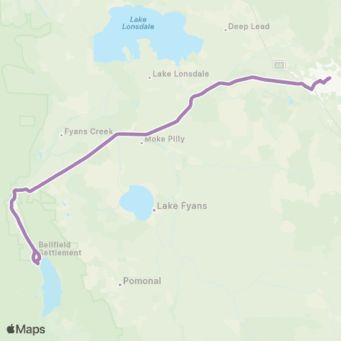 PTV - Public Transport Victoria Halls Gap - Melbourne via Stawell & Ballarat map
