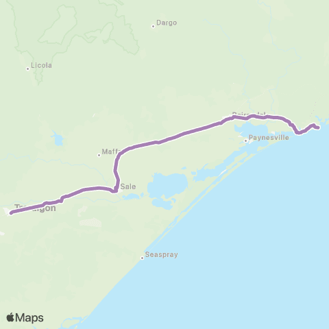 PTV - Public Transport Victoria Marlo - Lk Tyers Bch - Melbourne via Bairnsdale map