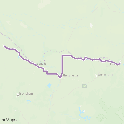 PTV - Public Transport Victoria Mildura - Albury via Kerang & Shepparton map