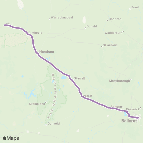 PTV - Public Transport Victoria Nhill - Melbourne via Ararat & Ballarat map