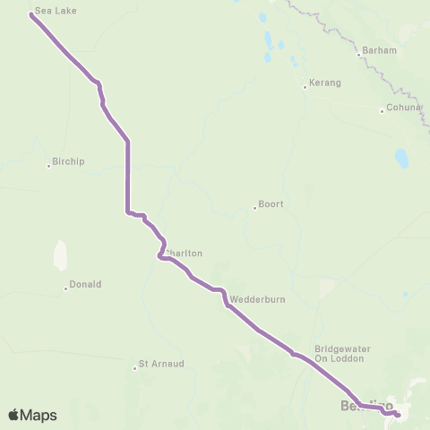 PTV - Public Transport Victoria Sea Lk - Melbourne via Charlton & Bendigo map
