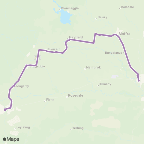 PTV - Public Transport Victoria Sale - Melbourne via Maffra & Traralgon map