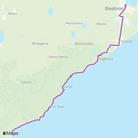PTV - Public Transport Victoria Warrnambool - Melbourne via Apollo Bay & Geelong map
