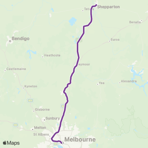 V/Line Shepparton - Melbourne via Seymour map