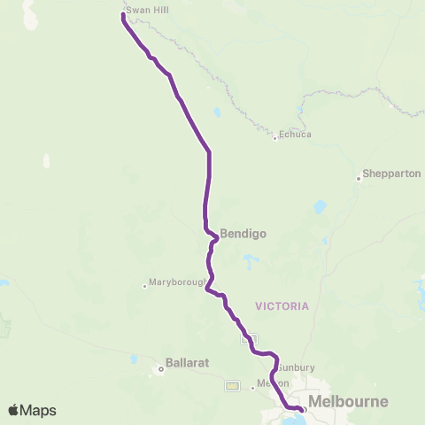 V/Line Swan Hill - Melbourne via Bendigo map