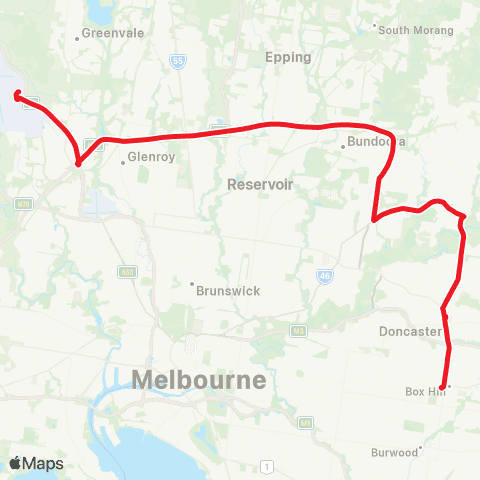 SkyBus Box Hill - Melbourne Airport map