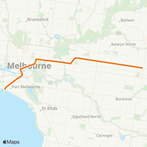 PTV - Public Transport Victoria Port Melbourne - Box Hill map