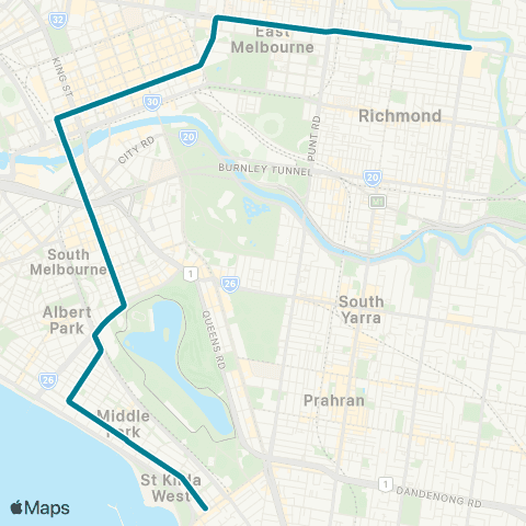 PTV - Public Transport Victoria St Kilda (Fitzroy St) - Victoria Gardens map