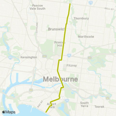PTV - Public Transport Victoria South Melbourne Beach - East Coburg map