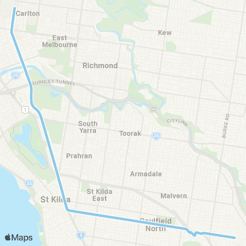 PTV - Public Transport Victoria East Malvern - Melbourne University map