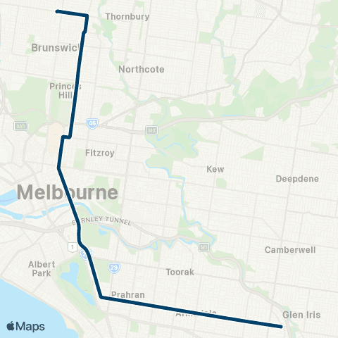 PTV - Public Transport Victoria Glen Iris - Moreland map