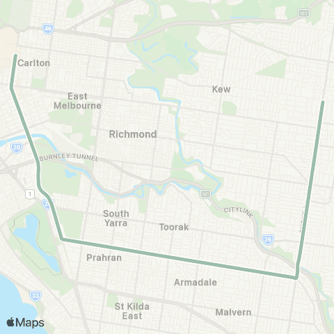 PTV - Public Transport Victoria Camberwell - Melbourne University map