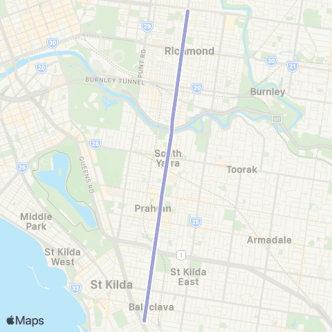 PTV - Public Transport Victoria Balaclava - North Richmond map